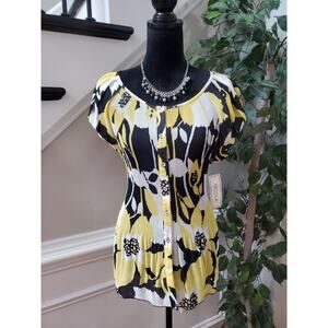 Nicola Womens Multicolor 100% Polyester Round Neck Short Sleeve Top Blouse Large